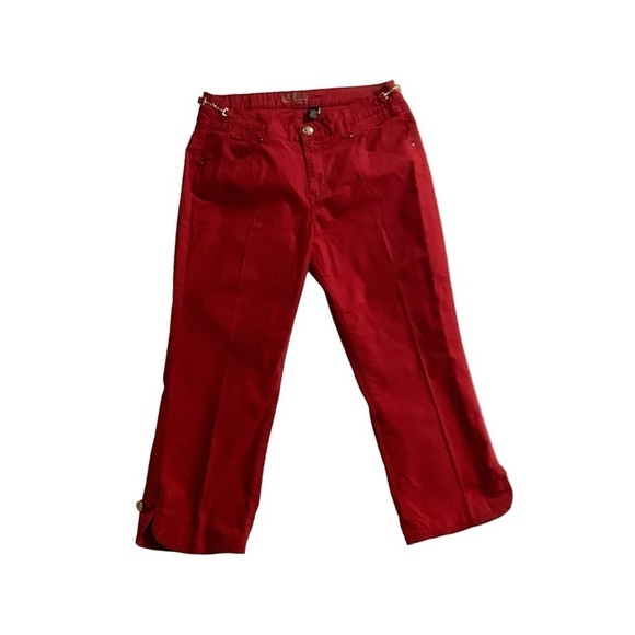 Kikit Red Embellished Cropped Jeans Size 10 - Picture 1 of 5